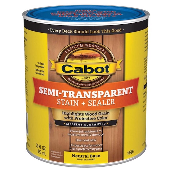 Cabot Semi-Transparent Low VOC Semi-Transparent Tintable Neutral Base Stain and Sealer 1 qt 140.0016306.005 - main